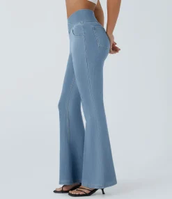 High Waisted Jeans|Skinny Jeans<HALARA Flex™ High Waisted Crossover Pocket Washed Casual Jeans