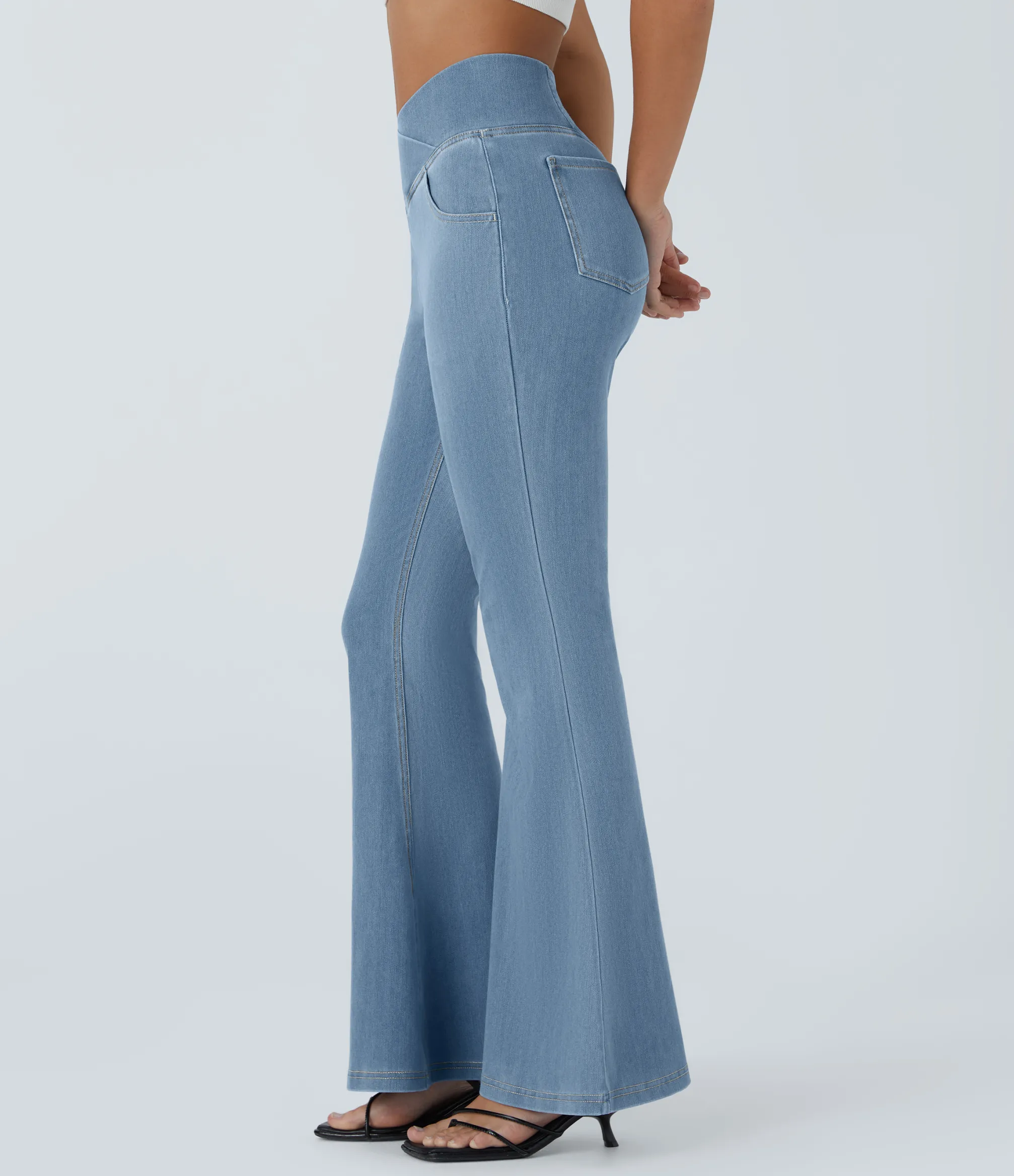 High Waisted Jeans|Skinny Jeans<HALARA Flex™ High Waisted Crossover Pocket Washed Casual Jeans