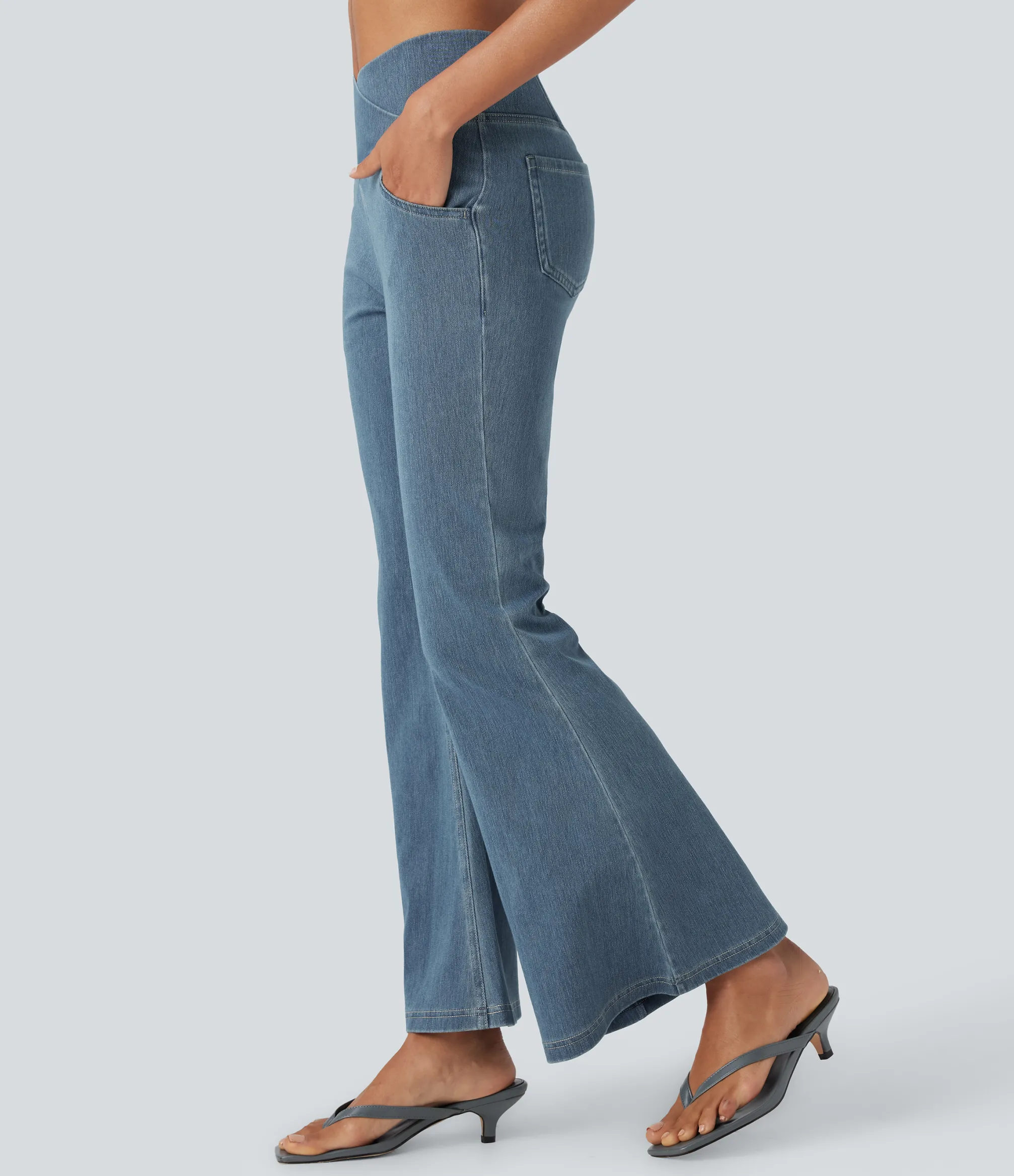 High Waisted Jeans|Skinny Jeans<HALARA Flex™ High Waisted Crossover Pocket Washed Casual Jeans