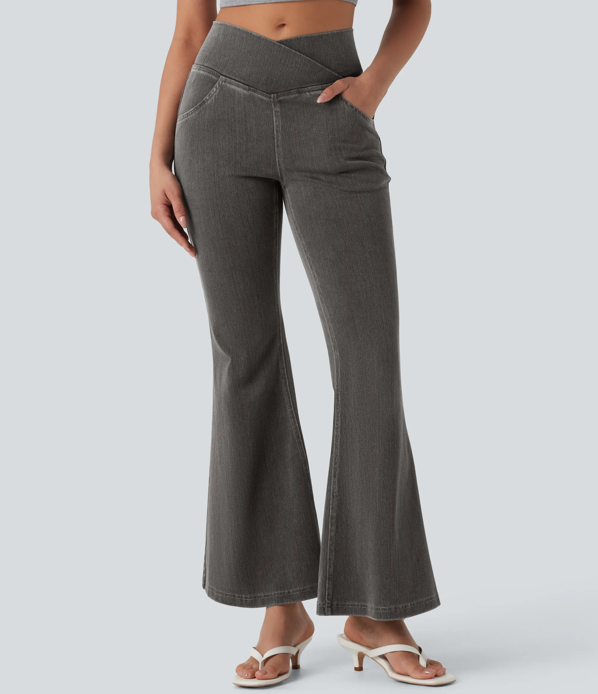 High Waisted Jeans|Skinny Jeans<HALARA Flex™ High Waisted Crossover Pocket Washed Casual Jeans