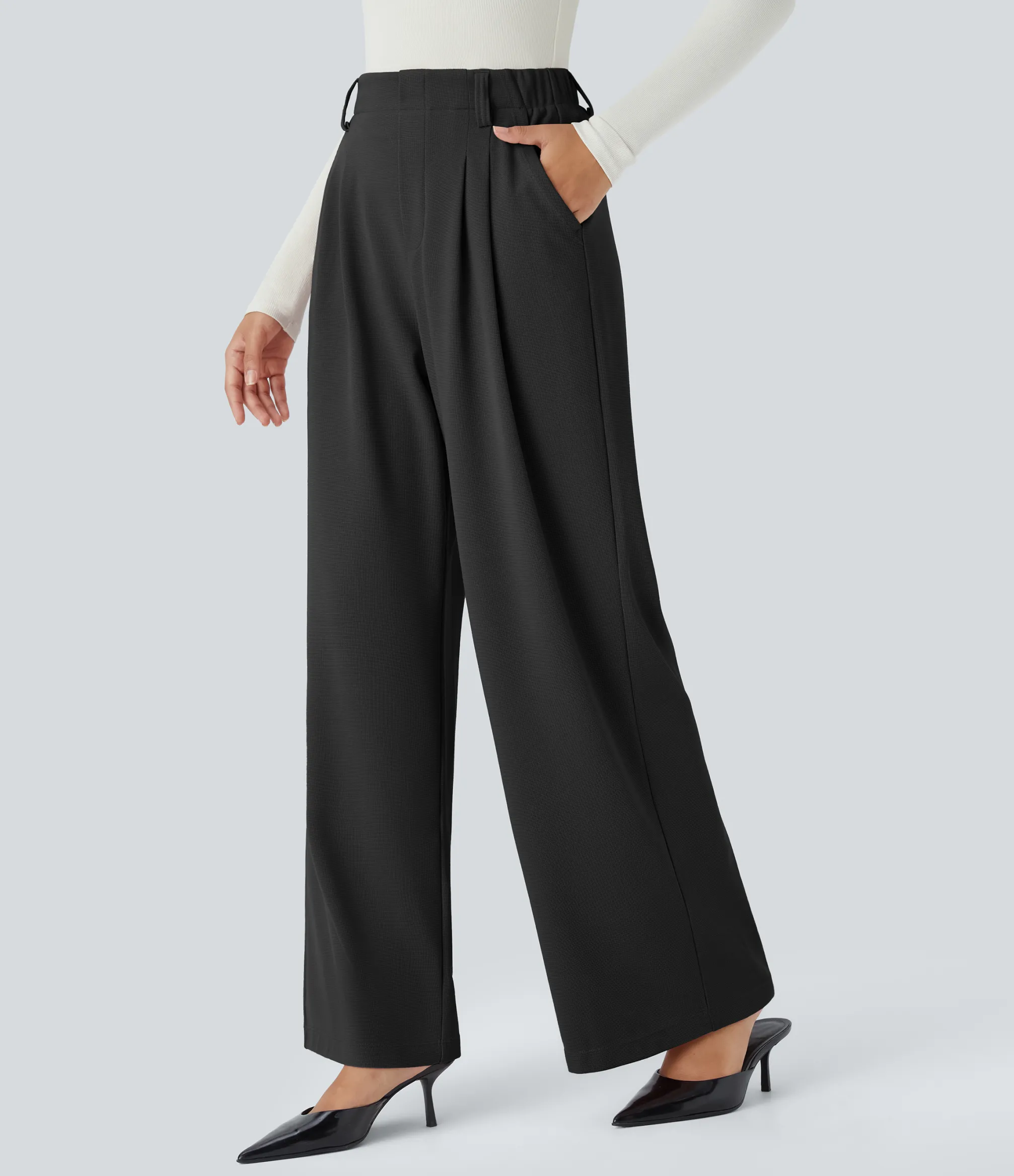 High-Waisted Pants|Halara Flex™ Pant<HALARA Flex™ High Waisted Pocket Wide Leg Waffle Work Pants
