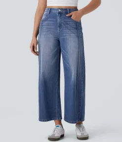 High Waisted Jeans|Jeans<HALARA Flex™ High Waisted Pockets Washed Casual Baggy Jeans