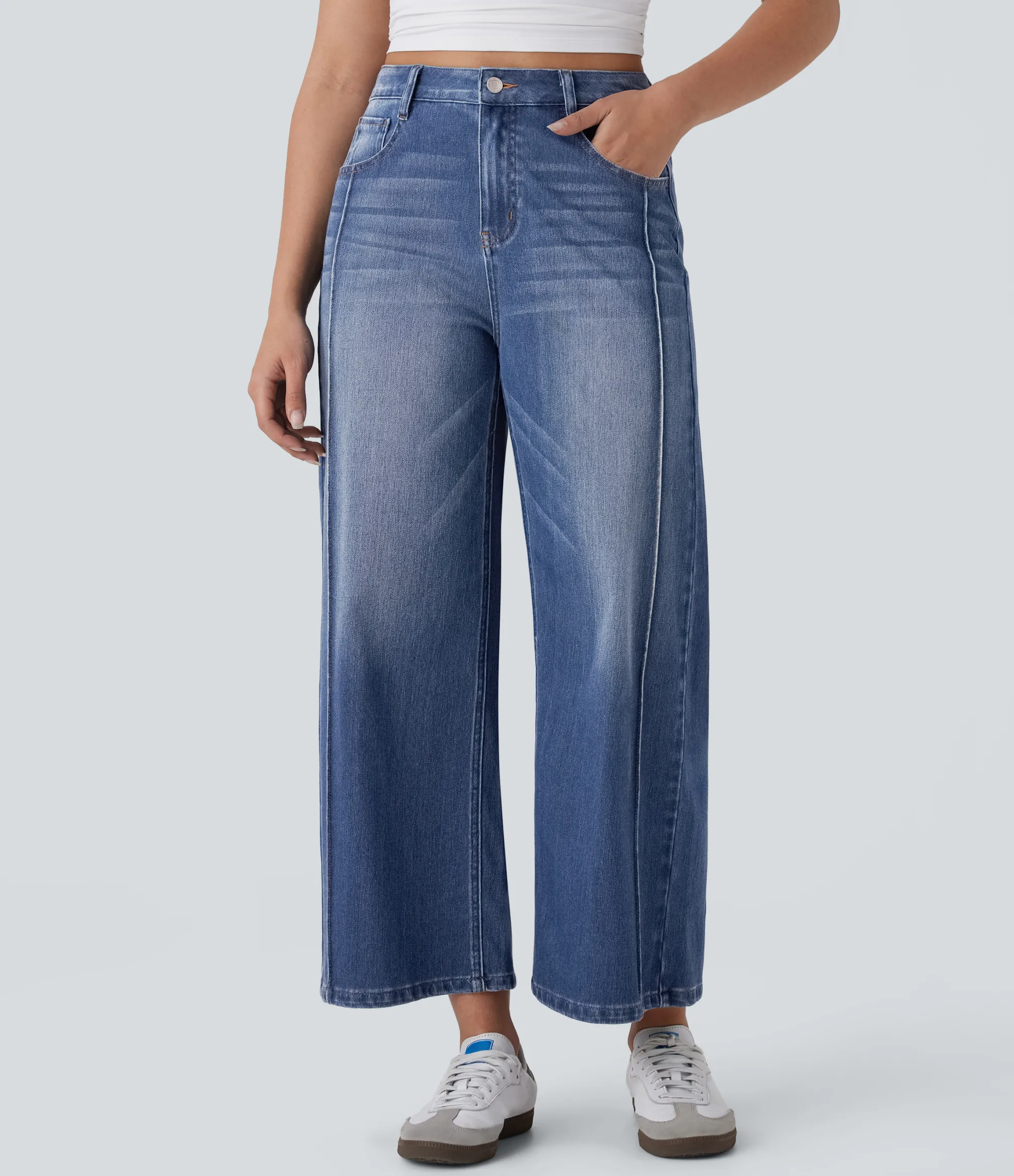 High Waisted Jeans|Jeans<HALARA Flex™ High Waisted Pockets Washed Casual Baggy Jeans