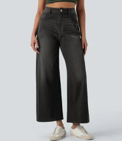High Waisted Jeans|Jeans<HALARA Flex™ High Waisted Pockets Washed Casual Baggy Jeans