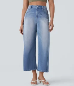 High Waisted Jeans|Jeans<HALARA Flex™ High Waisted Pockets Washed Casual Baggy Jeans