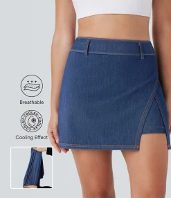 Mini Skirts|Active Skirts<HALARA Flex™ High Waisted 2-in-1 Cool Touch Washed Denim Mini Tennis Skirt with Pocket
