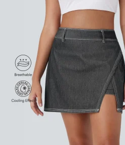 Mini Skirts|Active Skirts<HALARA Flex™ High Waisted 2-in-1 Cool Touch Washed Denim Mini Tennis Skirt with Pocket