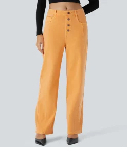High Waisted Jeans|Colored Jeans<HALARA Flex™ High Waisted Decorative Pockets Straight Leg Colorful Casual Boyfriend Jeans