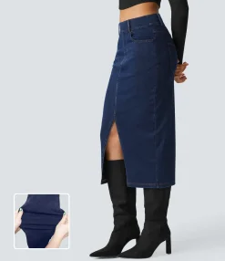 Denim Skirts|Maxi & Midi Skirts<HALARA Flex™ High Waisted Pockets Bodycon Denim Casual Midi Skirt
