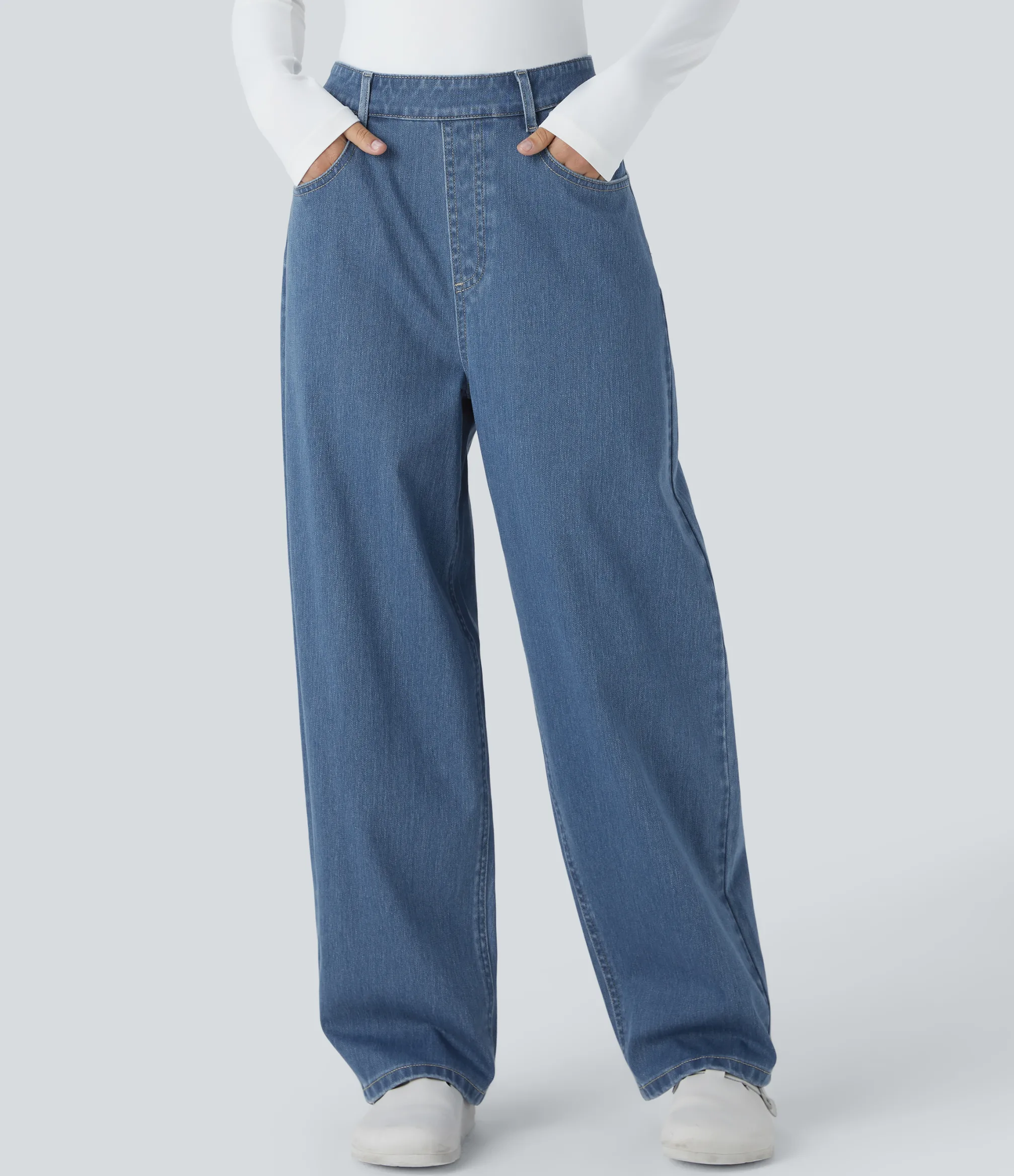 High Waisted Jeans|Jeans<HALARA Flex™ High Waisted Pockets Washed Casual Baggy Jeans