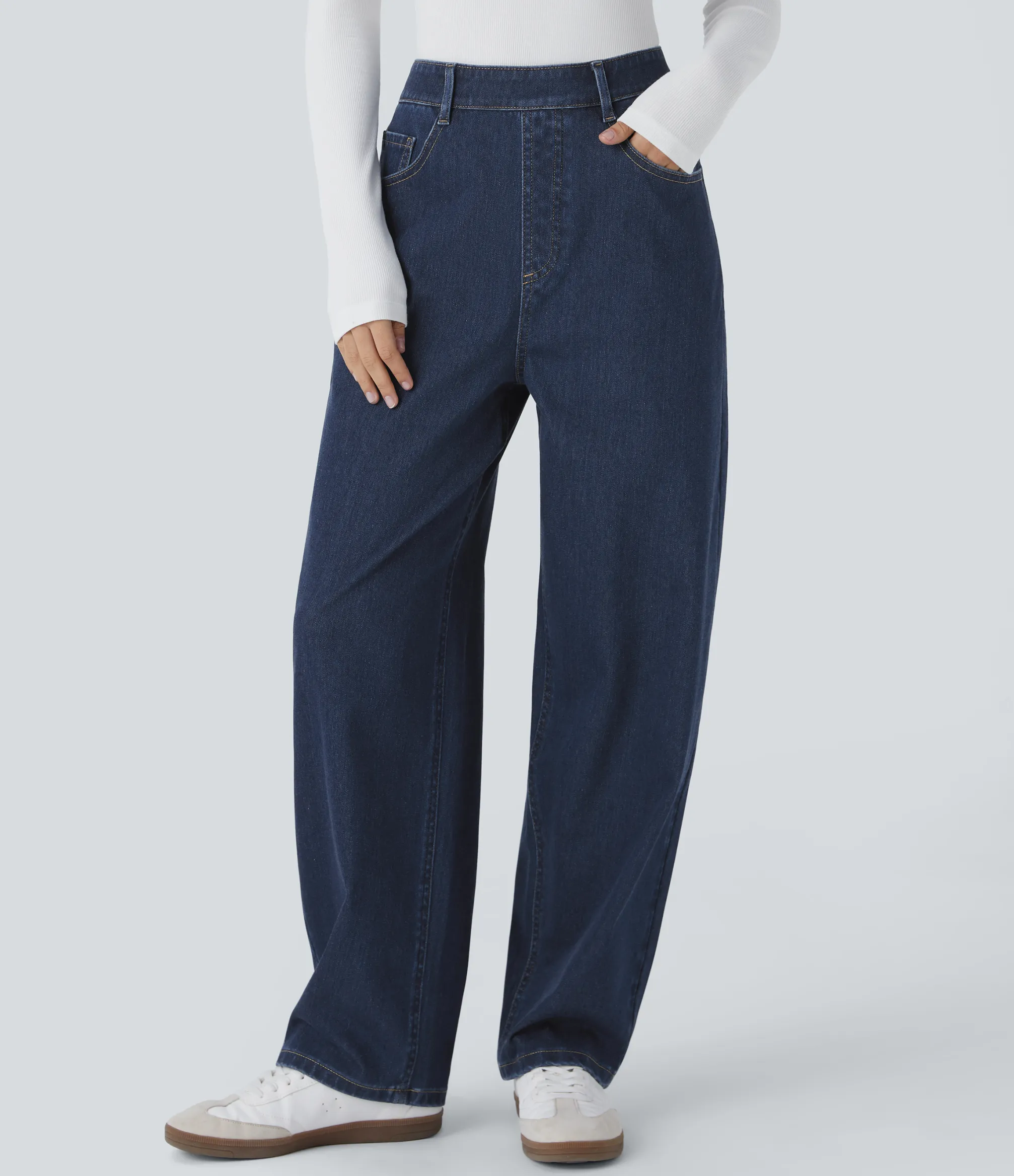 High Waisted Jeans|Jeans<HALARA Flex™ High Waisted Pockets Washed Casual Baggy Jeans