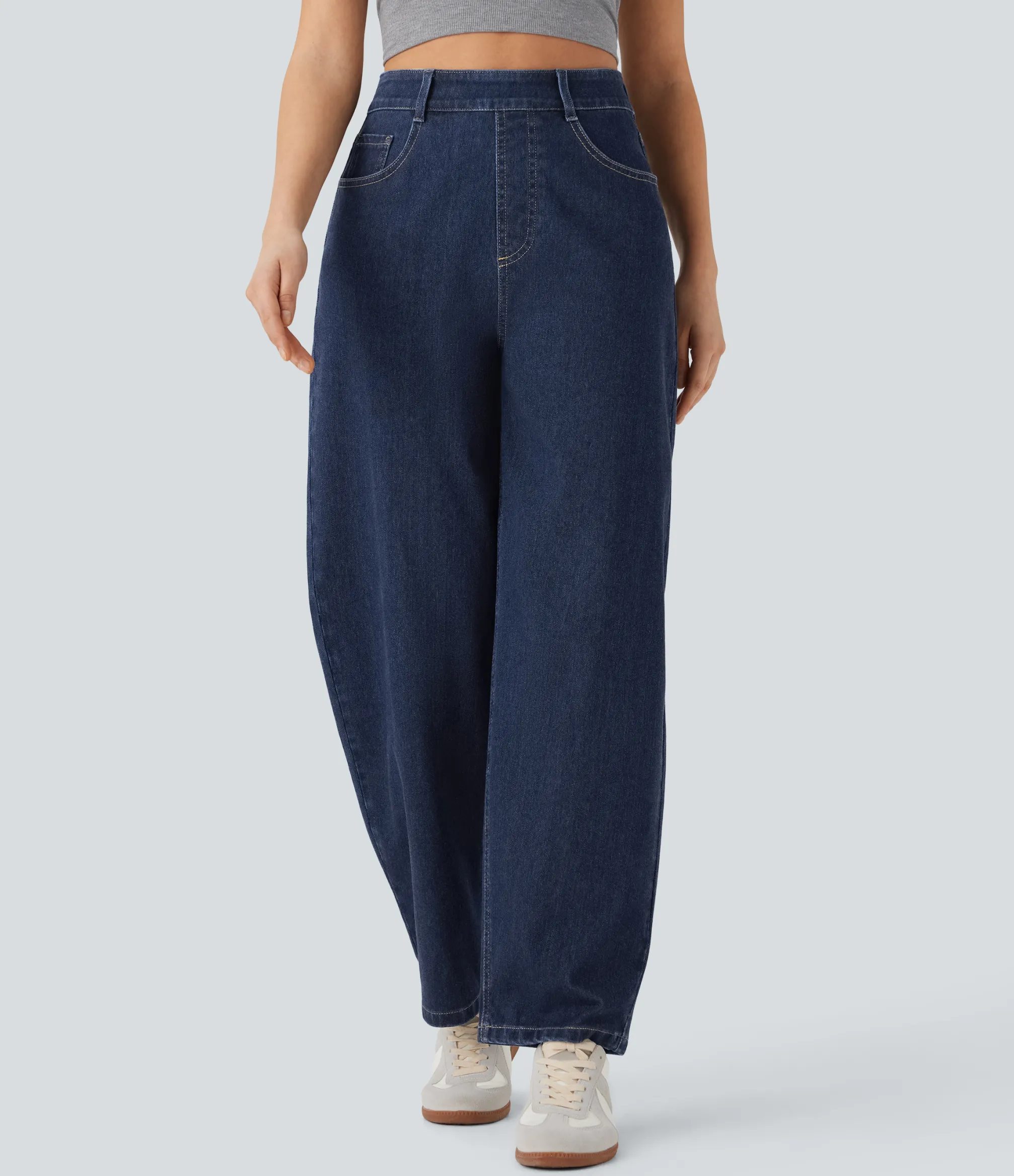 High Waisted Jeans|Jeans<HALARA Flex™ High Waisted Pockets Washed Casual Baggy Jeans