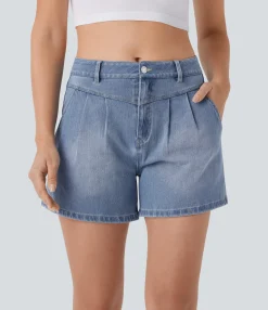 Denim Shorts|Denim Shorts<HALARA Flex™ High Waisted Washed Denim Casual Shorts with Pockets
