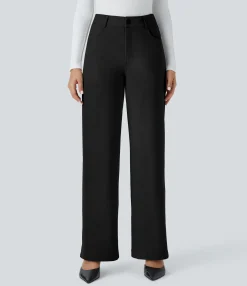 High-Waisted Pants|Straight-Leg Pants<HALARA Flex™ High Waisted Zipper Pockets Straight Leg Twill Work Pants