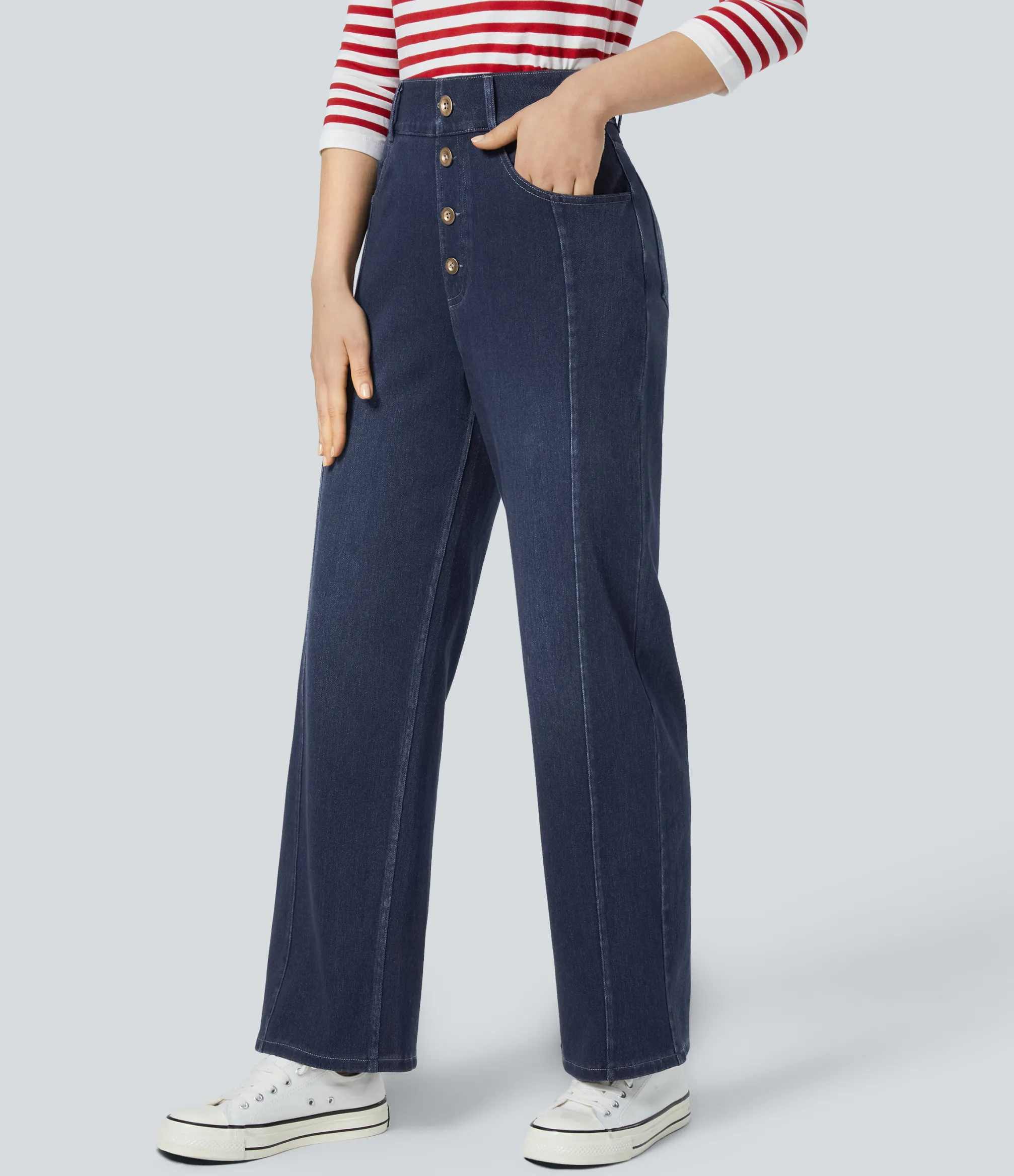 High Waisted Jeans|Straight-Leg Jeans<HALARA Flex™ High Waisted Decorative Pockets Straight Leg Casual Boyfriend Jeans