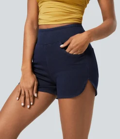 Denim Shorts|Denim Shorts<HALARA Flex™ High Waisted Pockets Curved Hem Skinny Washed Denim Casual Shorts 3''