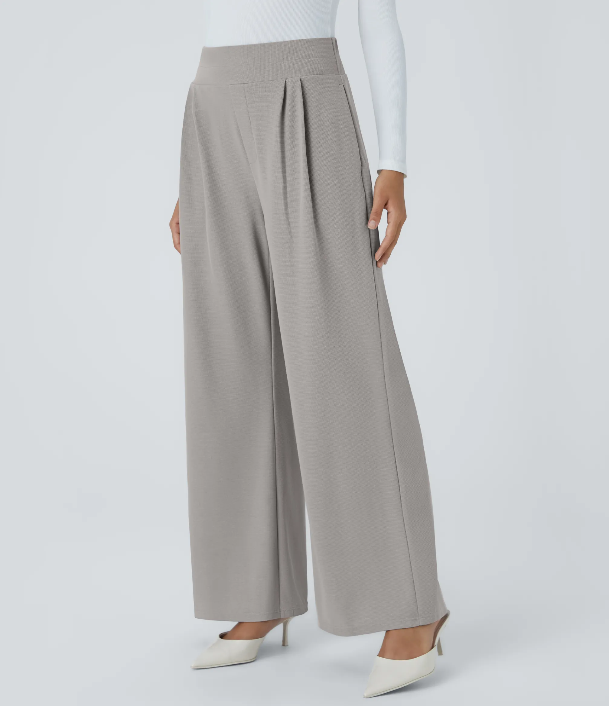 High-Waisted Pants|Halara Flex™ Pant<HALARA Flex™ High Waisted Wide Waistband Pocket Wide Leg Waffle Work Pants
