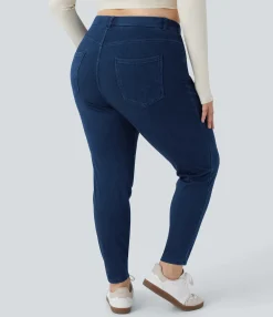 Pocket Leggings|Casual Wear Leggings<HALARA Flex™ High Waisted Pockets Denim Work 7/8 Plus Size Leggings
