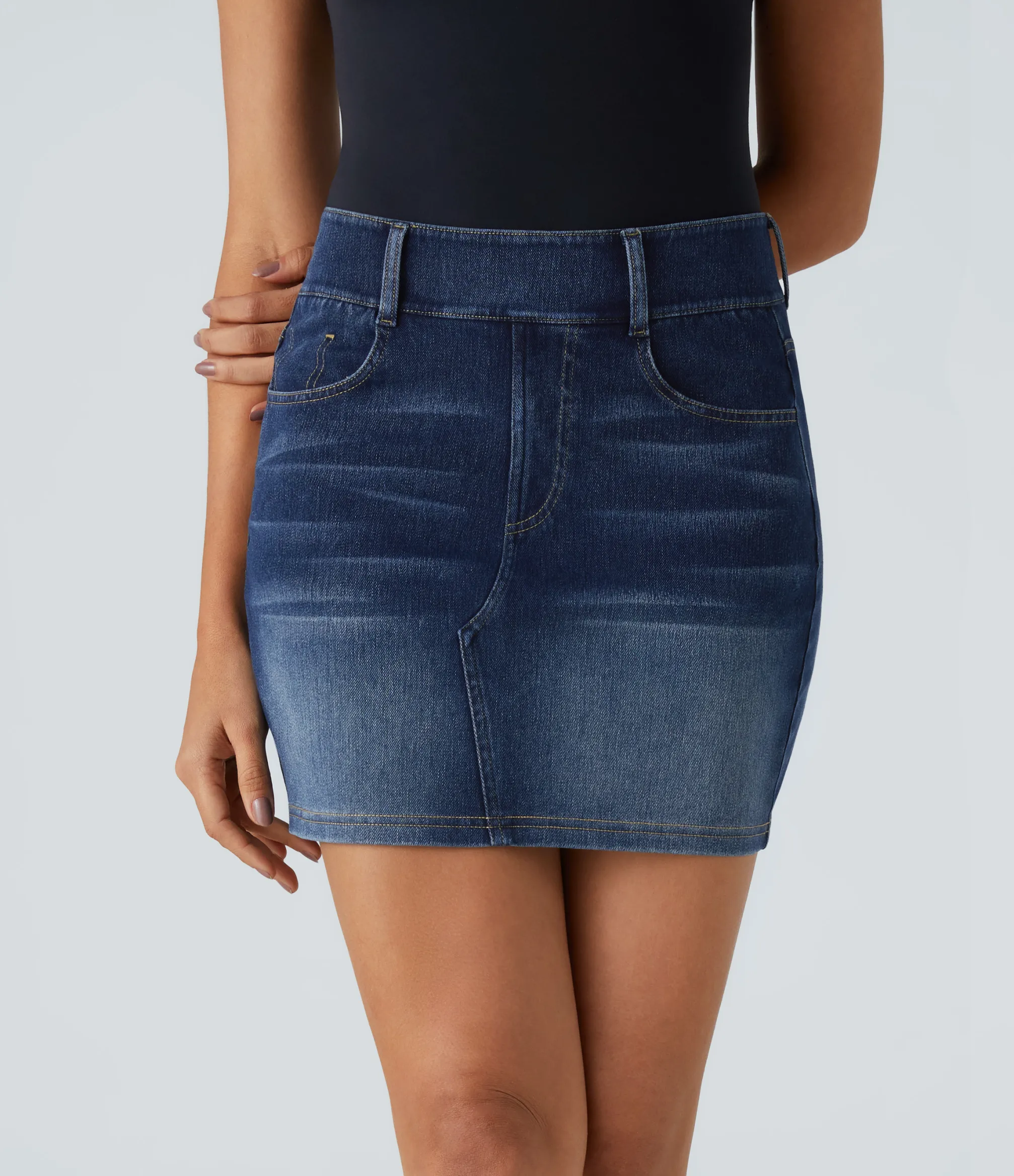 Denim Skirts|Maxi & Midi Skirts<HALARA Flex™ High Waisted Pockets Bodycon Mini Washed Denim Casual Skirt
