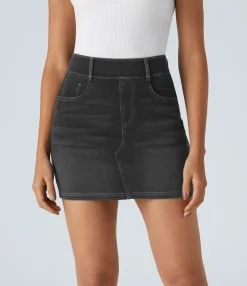 Denim Skirts|Maxi & Midi Skirts<HALARA Flex™ High Waisted Pockets Bodycon Mini Washed Denim Casual Skirt