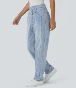 High Waisted Jeans|Jeans<HALARA Flex™ High Waisted Zipper Pockets Washed Casual Jeans