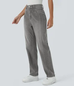 High Waisted Jeans|Jeans<HALARA Flex™ High Waisted Zipper Pockets Washed Casual Jeans