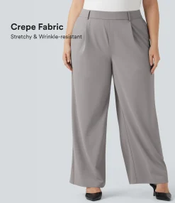 Plus Size<HALARA Flex™ High Waisted Straight Leg Crepe Work Plus Size Pants with Pockets