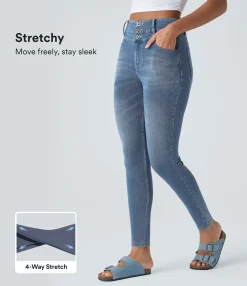 High Waisted Jeans|Skinny Jeans<HALARA Flex™ High Waisted Zipper Pockets Casual Skinny Jeans