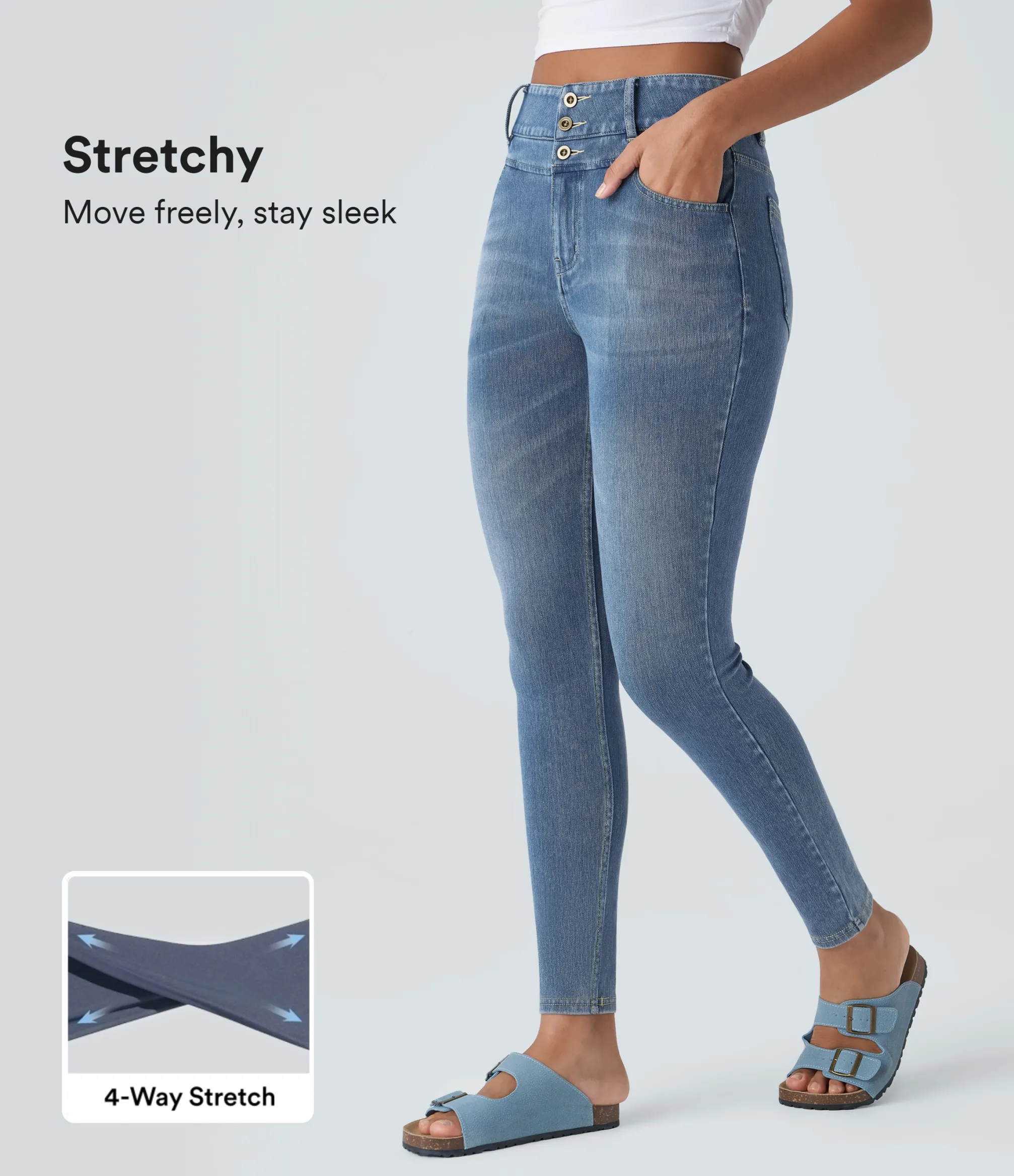 High Waisted Jeans|Skinny Jeans<HALARA Flex™ High Waisted Zipper Pockets Casual Skinny Jeans