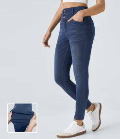 High Waisted Jeans|Skinny Jeans<HALARA Flex™ High Waisted Zipper Pockets Casual Skinny Jeans