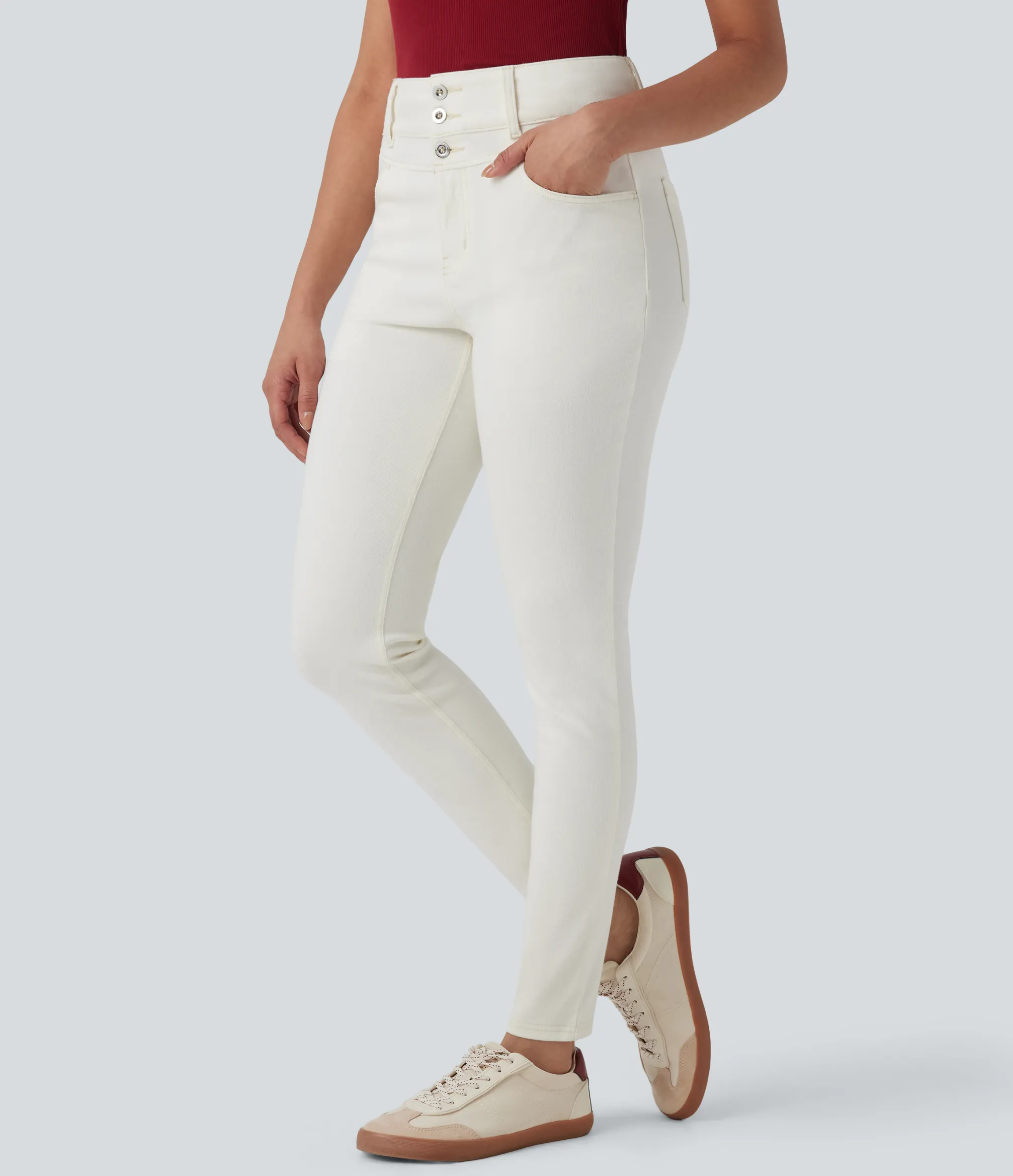 High Waisted Jeans|Skinny Jeans<HALARA Flex™ High Waisted Zipper Pockets Casual Skinny Jeans