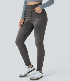 High Waisted Jeans|Skinny Jeans<HALARA Flex™ High Waisted Zipper Pockets Casual Skinny Jeans