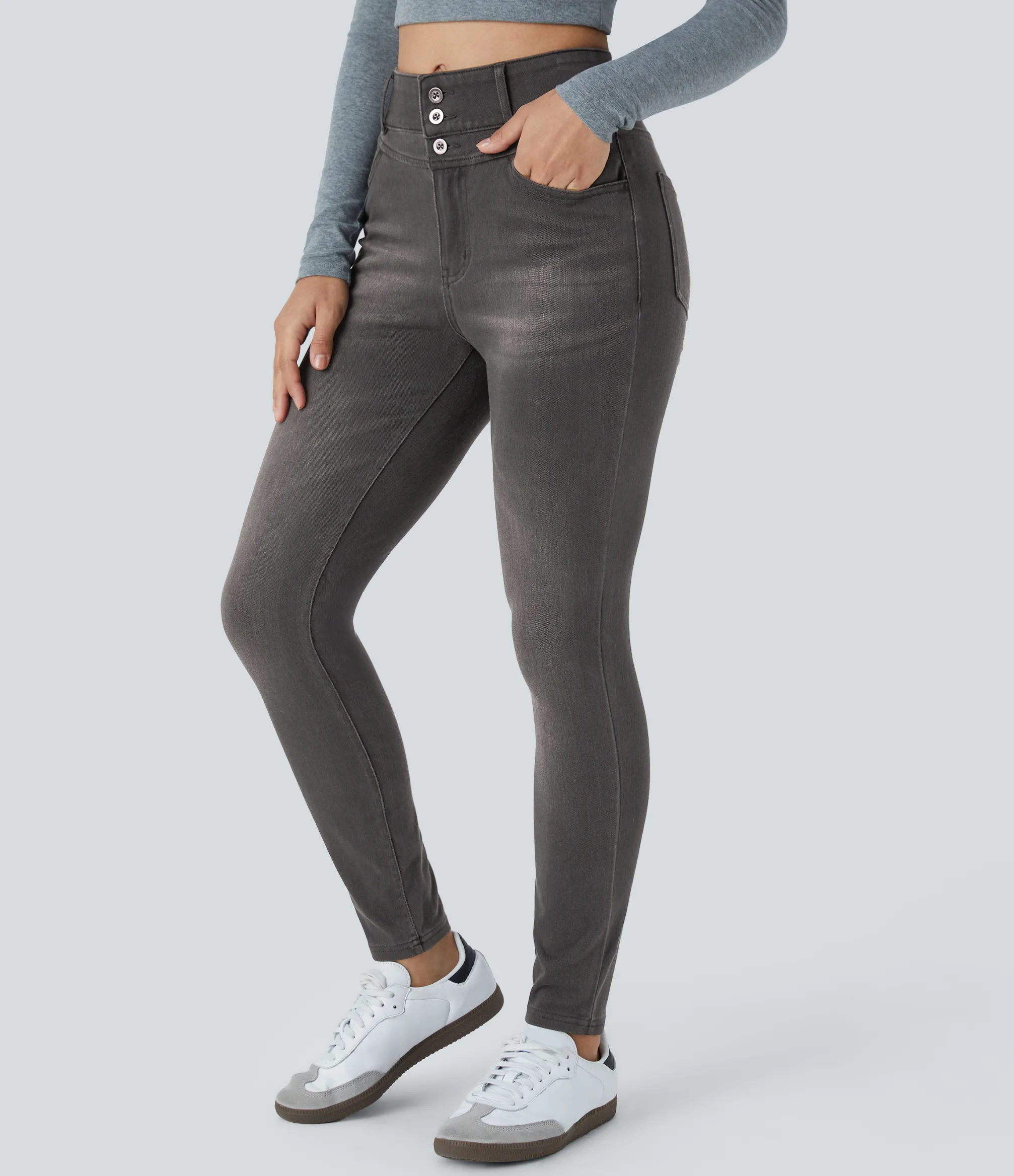 High Waisted Jeans|Skinny Jeans<HALARA Flex™ High Waisted Zipper Pockets Casual Skinny Jeans