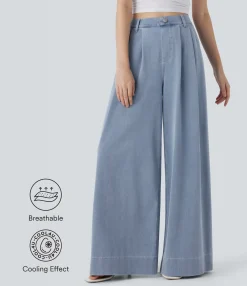 High Waisted Jeans|Wide Leg Jeans<HALARA Flex™ High Waisted Wide leg Cool Touch Quick Dry Denim Casual Jeans with Pockets