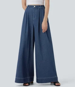 High Waisted Jeans|Wide Leg Jeans<HALARA Flex™ High Waisted Wide leg Cool Touch Quick Dry Denim Casual Jeans with Pockets