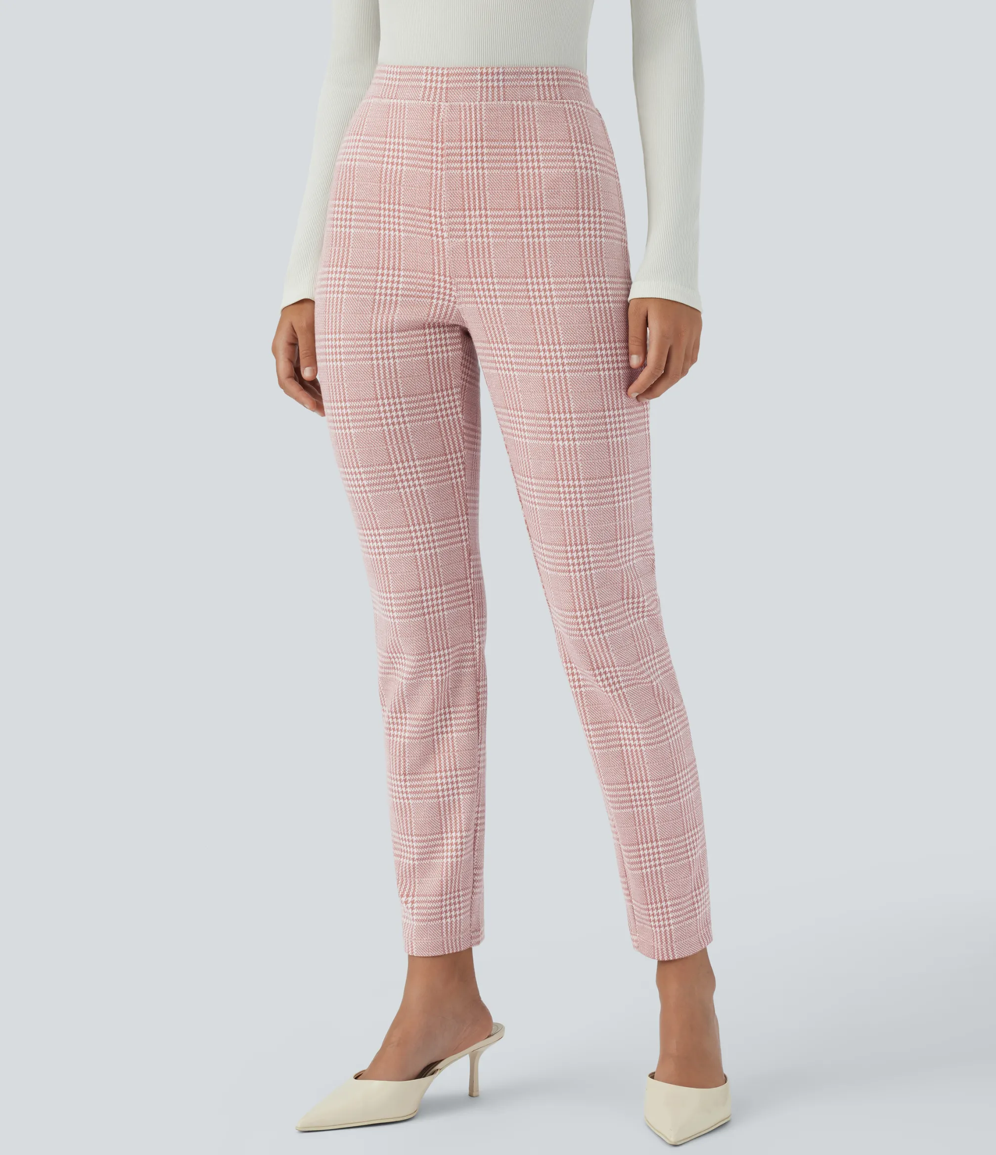 High-Waisted Pants|Skinny Pants<HALARA Flex™ High Waisted Pocket Houndstooth Plaid Skinny Work Pants
