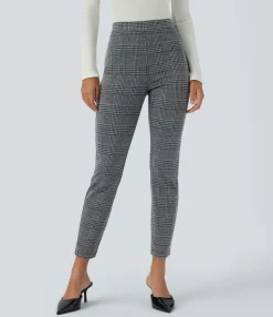 High-Waisted Pants|Skinny Pants<HALARA Flex™ High Waisted Pocket Houndstooth Plaid Skinny Work Pants