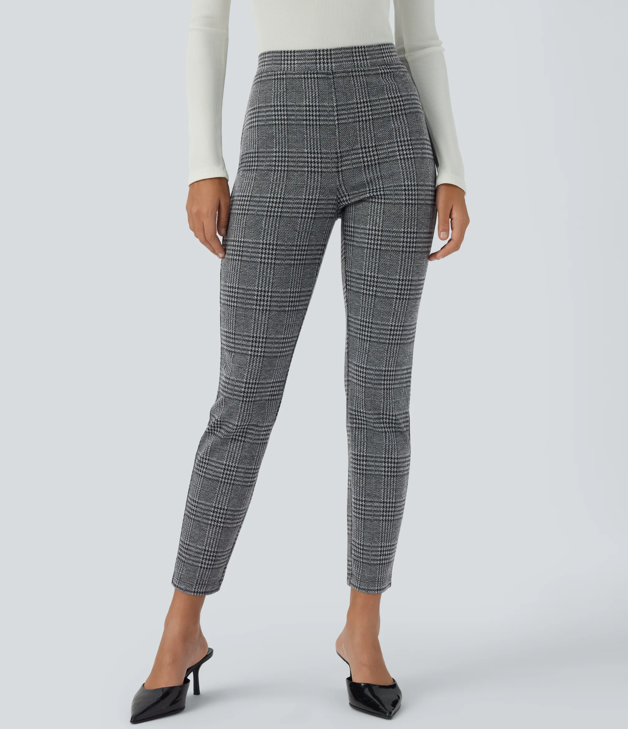 High-Waisted Pants|Skinny Pants<HALARA Flex™ High Waisted Pocket Houndstooth Plaid Skinny Work Pants