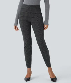 High-Waisted Pants|Skinny Pants<HALARA Flex™ High Waisted Pocket Houndstooth Plaid Skinny Work Pants
