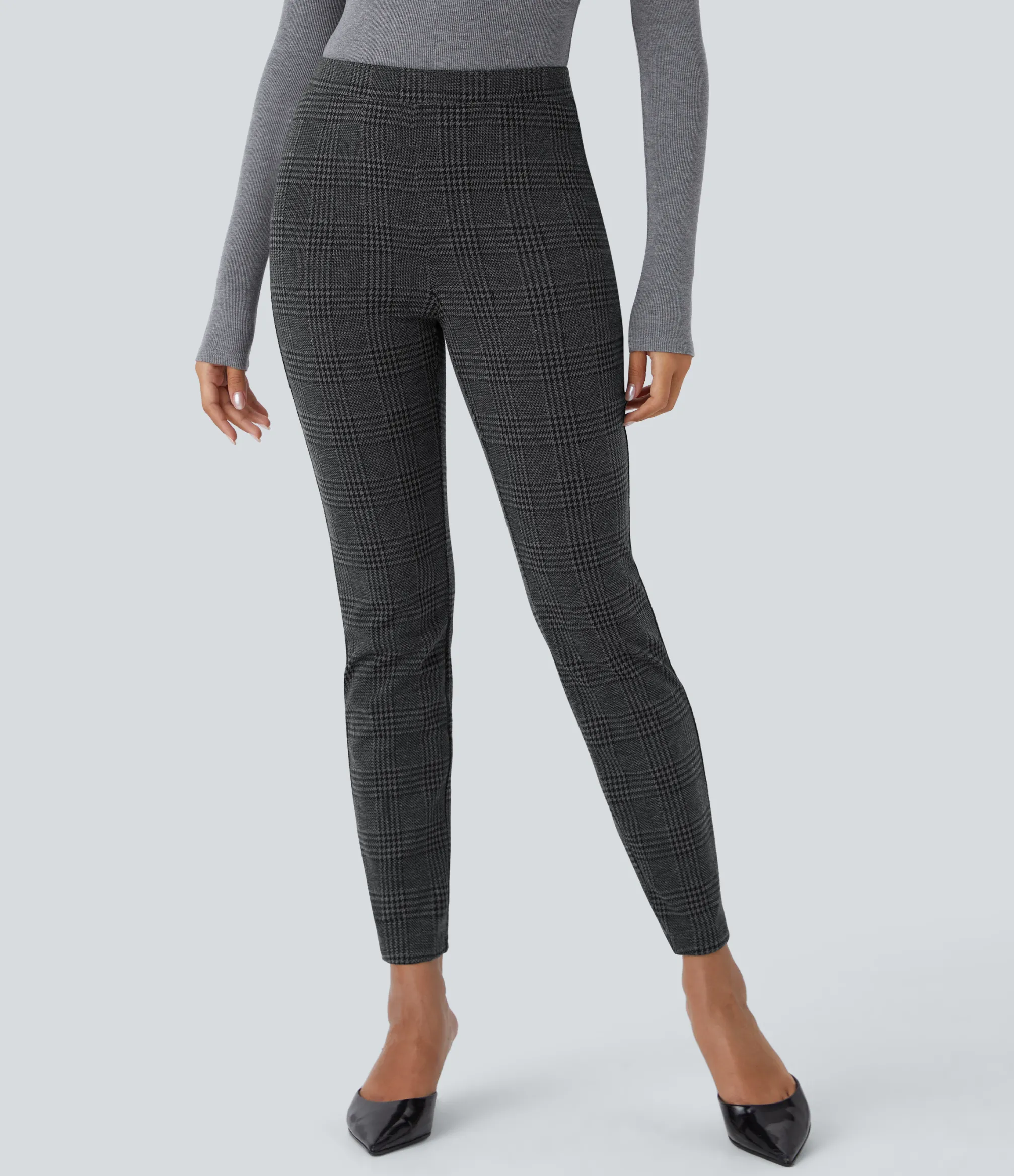 High-Waisted Pants|Skinny Pants<HALARA Flex™ High Waisted Pocket Houndstooth Plaid Skinny Work Pants