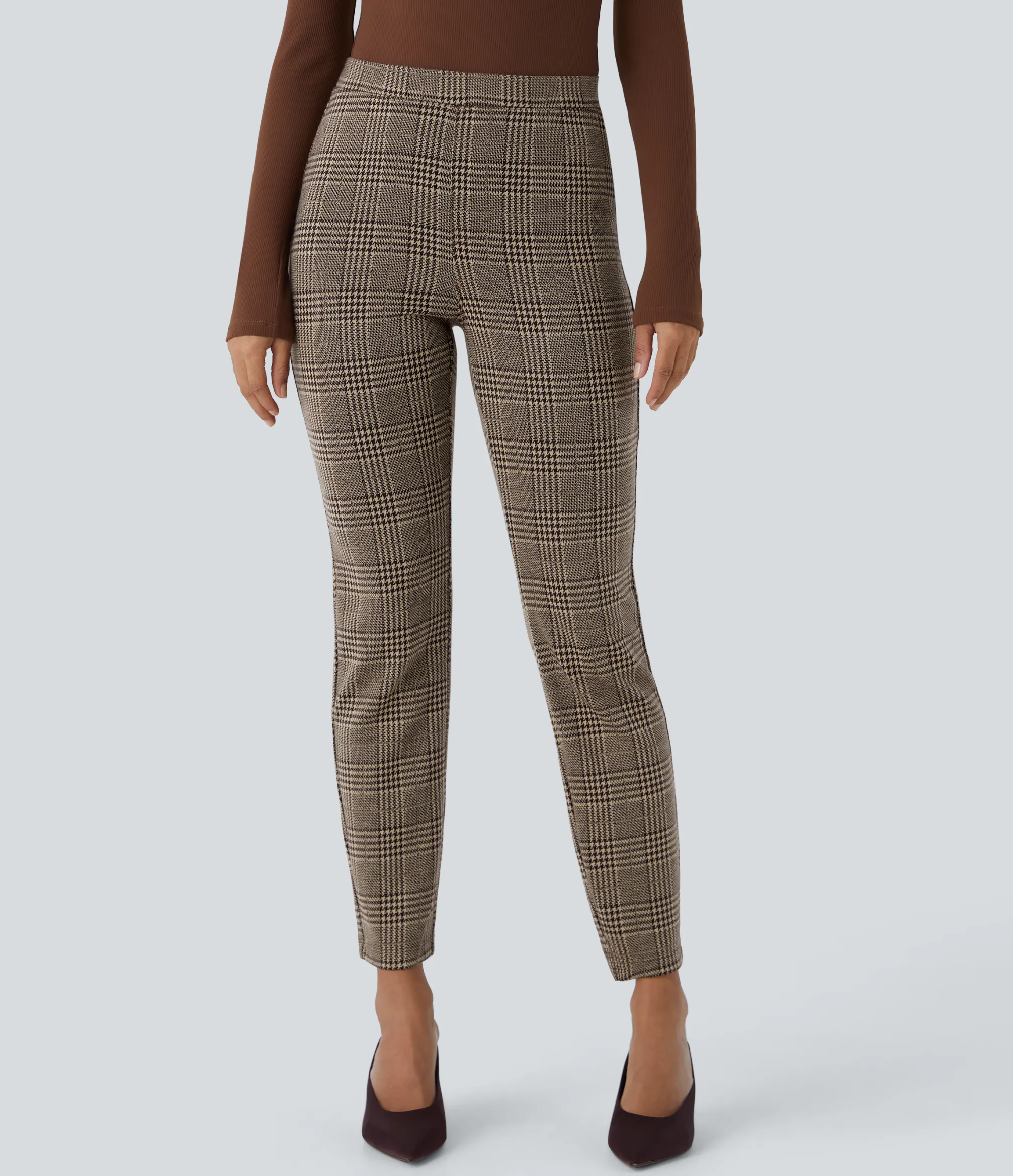 High-Waisted Pants|Skinny Pants<HALARA Flex™ High Waisted Pocket Houndstooth Plaid Skinny Work Pants
