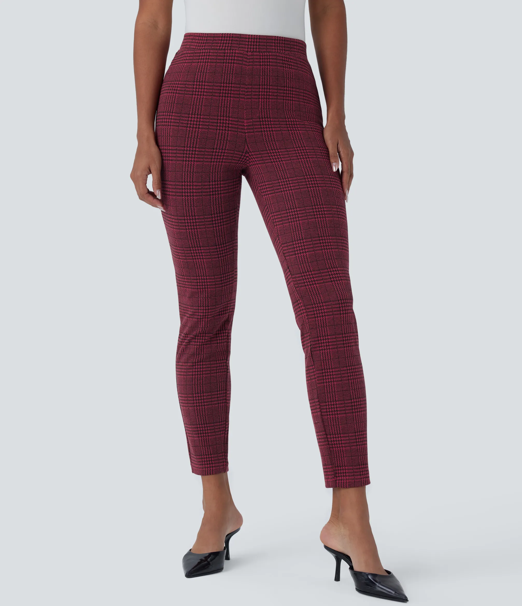 High-Waisted Pants|Skinny Pants<HALARA Flex™ High Waisted Pocket Houndstooth Plaid Skinny Work Pants