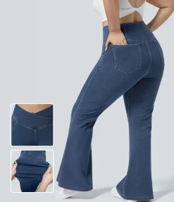 Plus-Size Denim|Plus Size<HALARA Flex™ High Waisted Crossover Pocket Washed Casual Plus Size Jeans