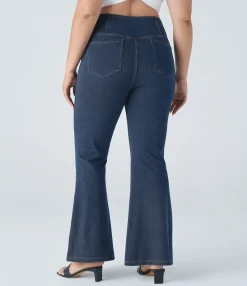 Plus-Size Denim|Plus Size<HALARA Flex™ High Waisted Crossover Pocket Washed Casual Plus Size Jeans