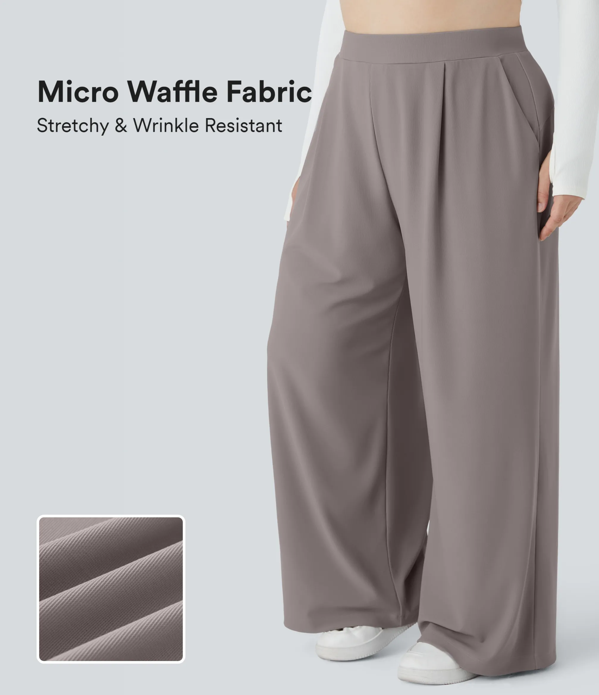 Plus Size<HALARA Flex™ High Waisted Body Sculpt Waist-Slimming Pocket Wide Leg Micro Waffle Plus Size Work Pants