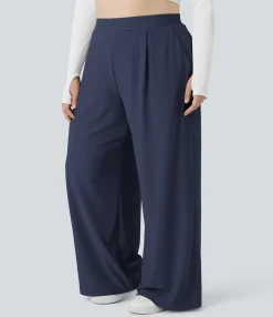 Plus Size<HALARA Flex™ High Waisted Body Sculpt Waist-Slimming Pocket Wide Leg Micro Waffle Plus Size Work Pants