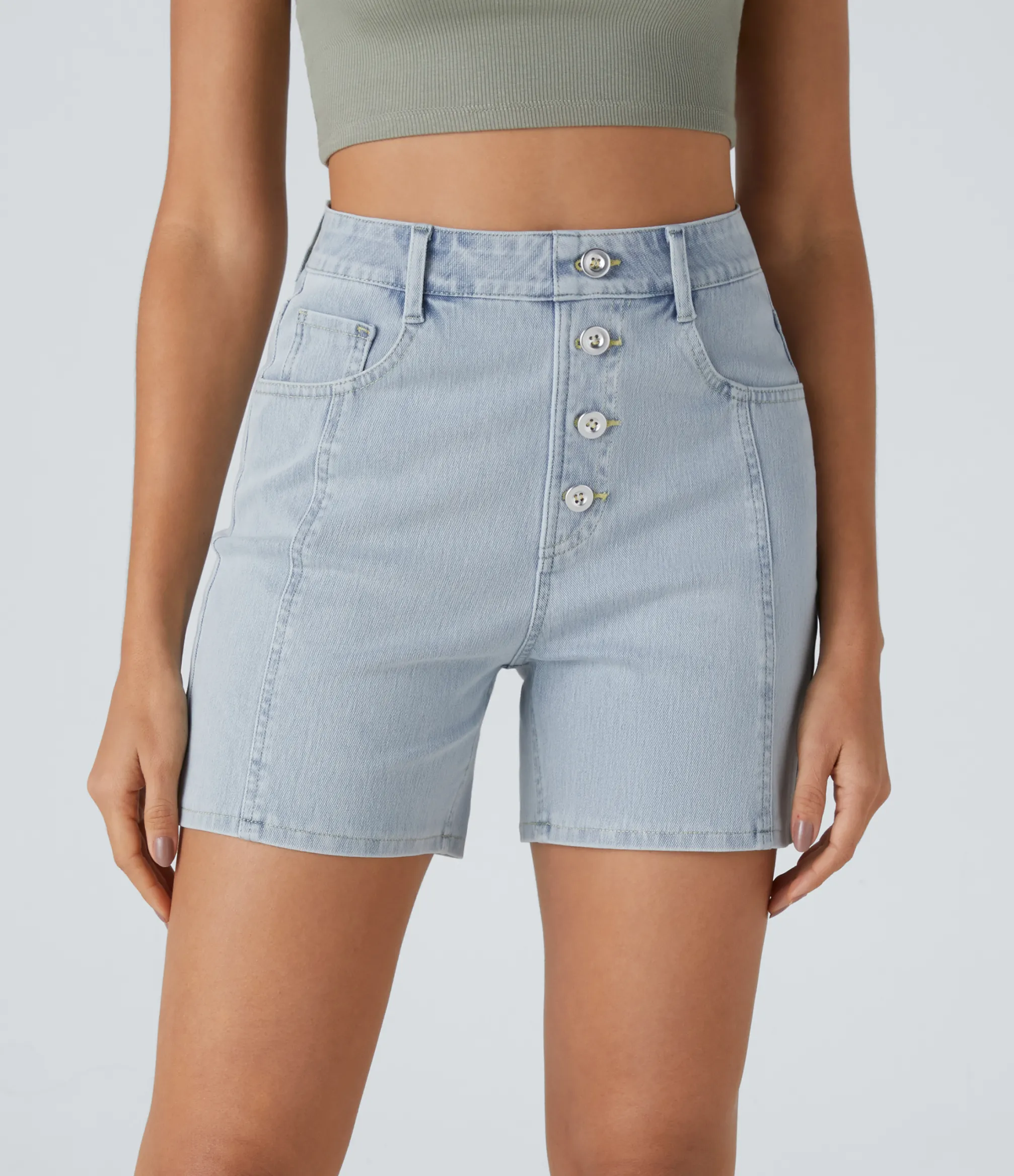 Denim Shorts|Denim Shorts<HALARA Flex™ High Waisted Decorative Pockets Denim Casual Shorts