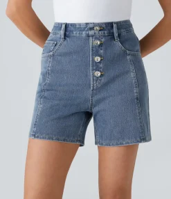Denim Shorts|Denim Shorts<HALARA Flex™ High Waisted Decorative Pockets Denim Casual Shorts