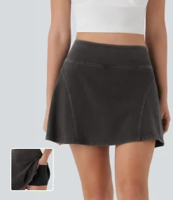 Denim Skirts|Denim Skirts<HALARA Flex™ High Waisted 2-in-1 A Line Mini Washed Denim Casual Skirt with Pockets