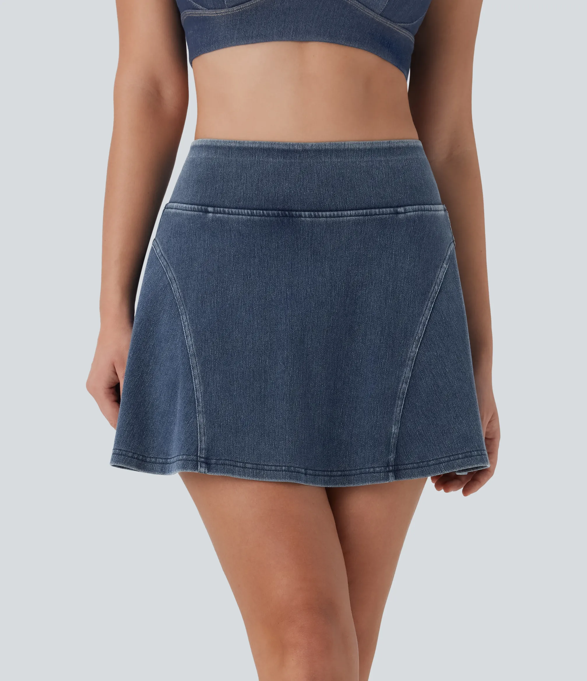 Denim Skirts|Denim Skirts<HALARA Flex™ High Waisted 2-in-1 A Line Mini Washed Denim Casual Skirt with Pockets